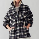 Black Small Fluffy Sherpa Plaid Jacket