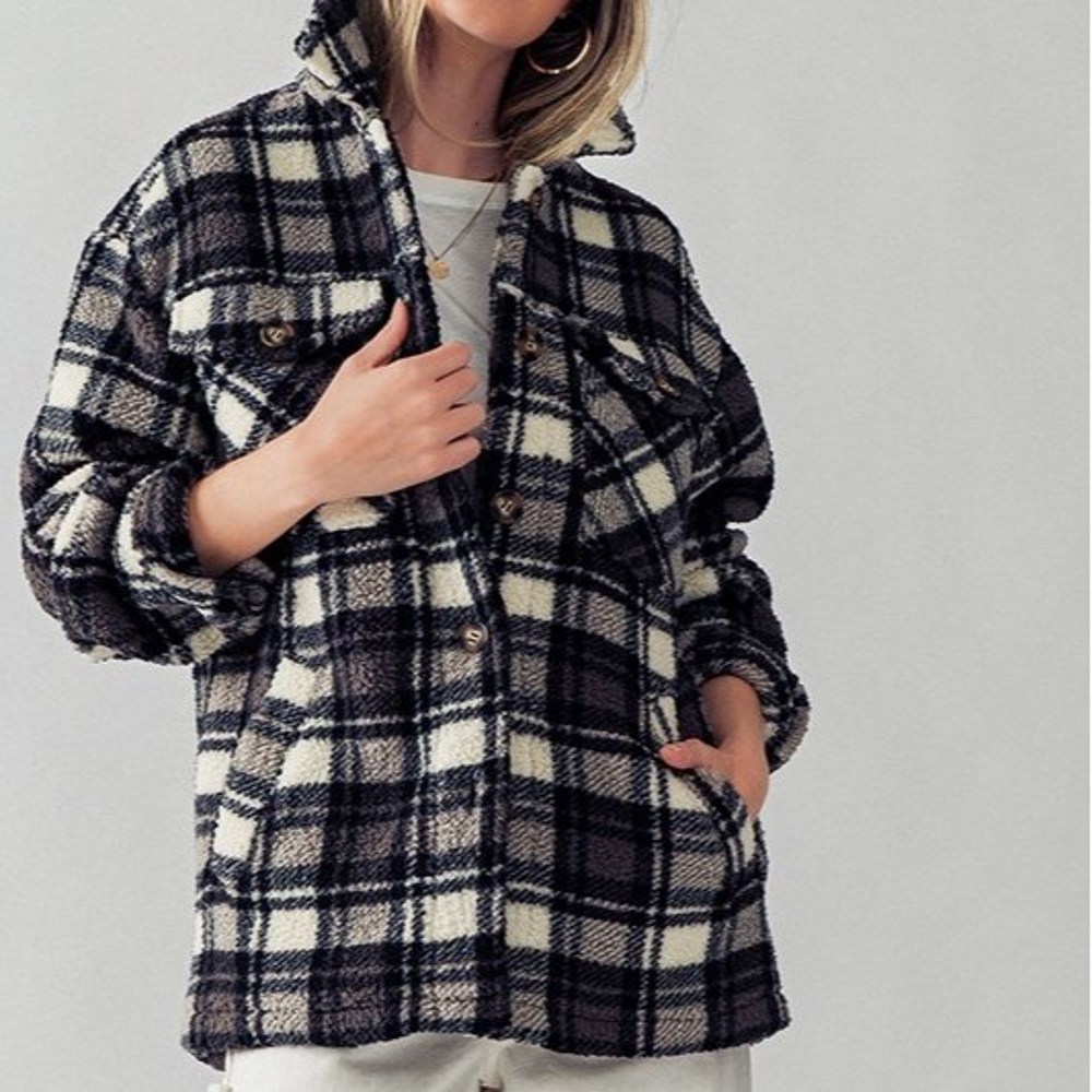 Fluffy Sherpa Plaid Jacket