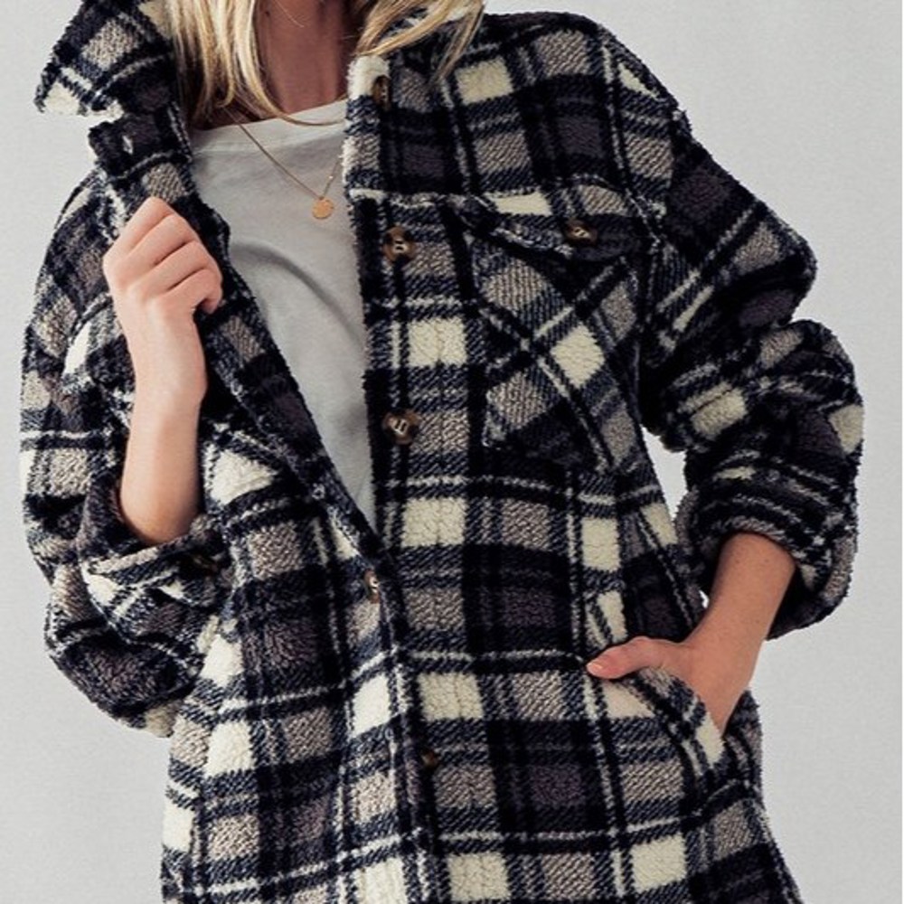 Fluffy Sherpa Plaid Jacket