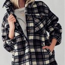 Black Small Fluffy Sherpa Plaid Jacket