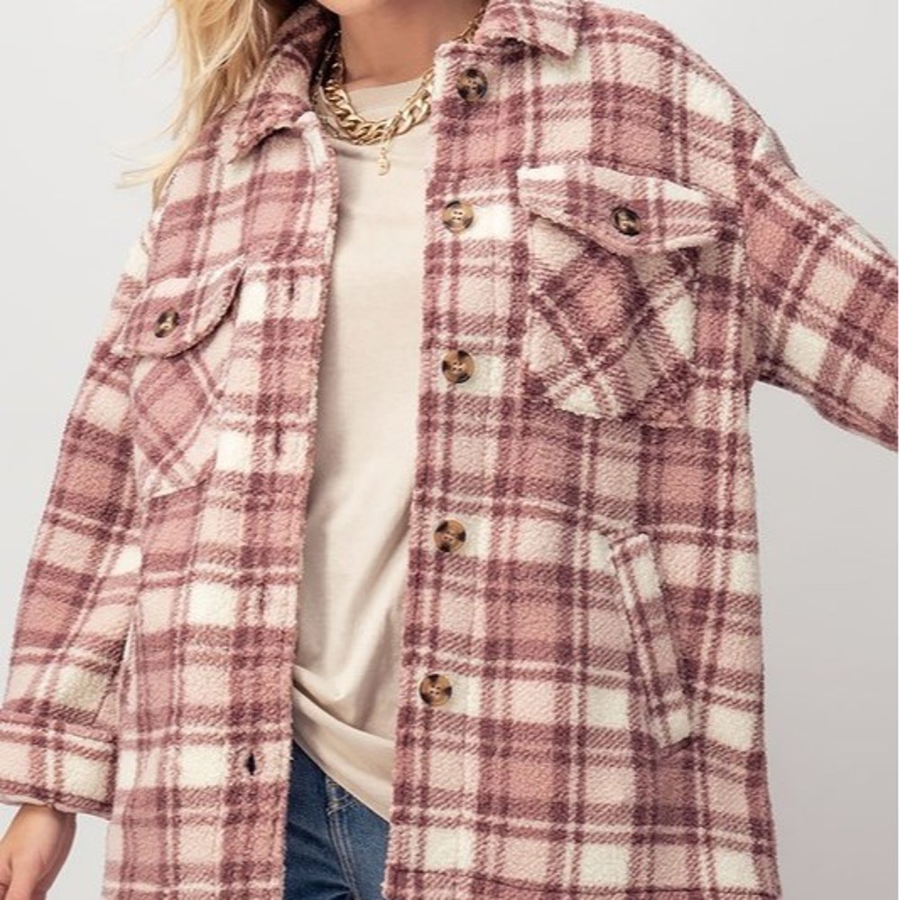 Fluffy Sherpa Plaid Jacket