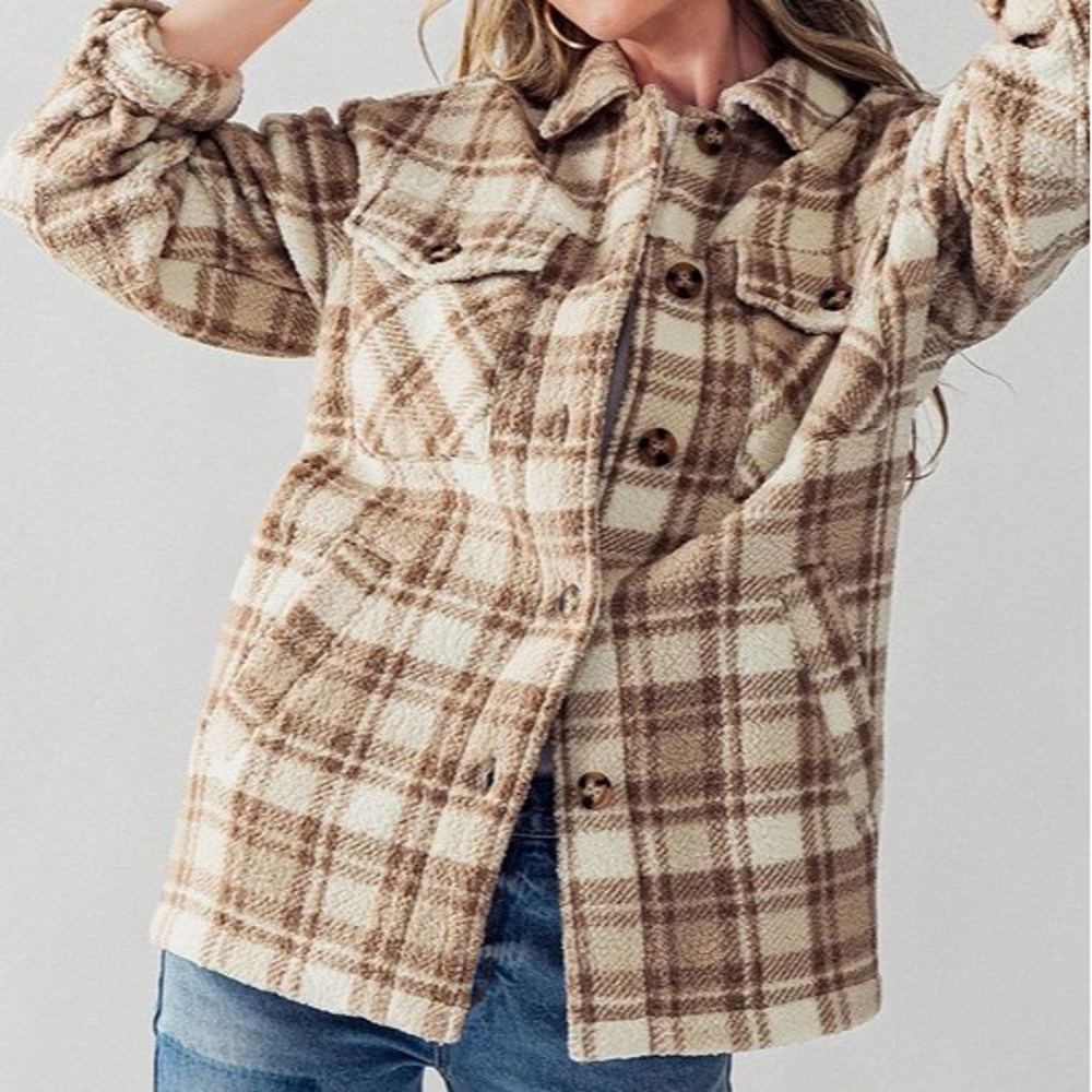 Fluffy Sherpa Plaid Jacket