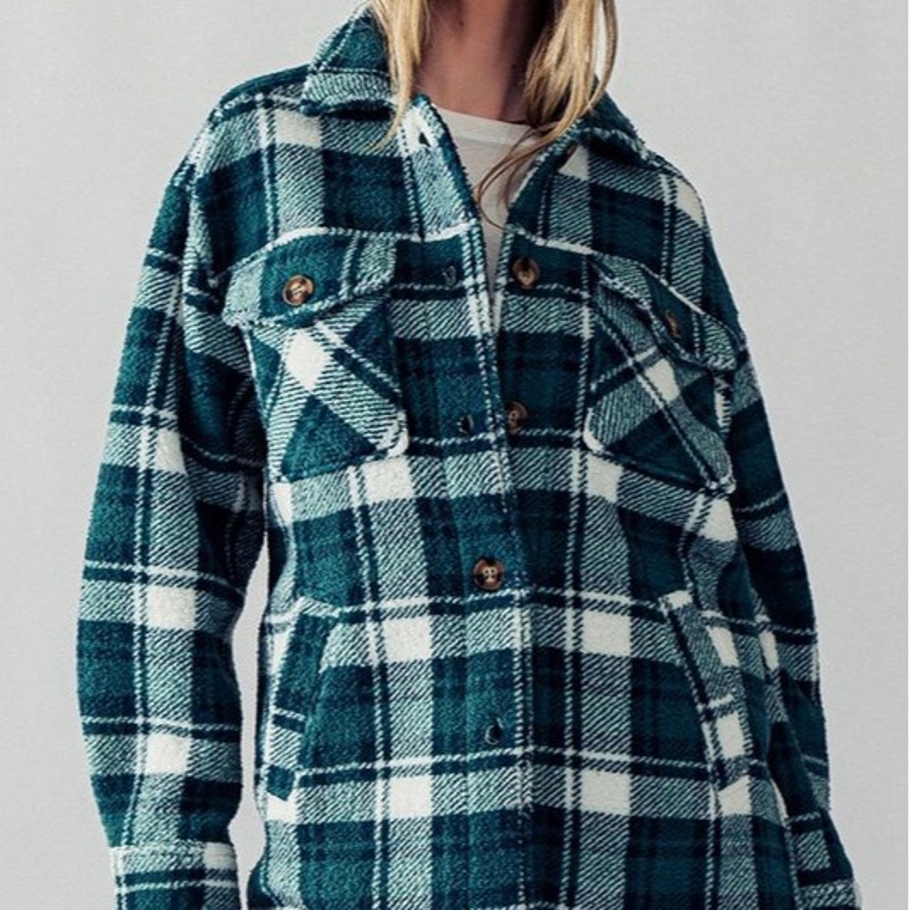 Fluffy Sherpa Plaid Jacket