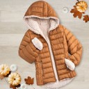 Camel Small Cozy Sherpa Fleece-Lined Reversible Hooded Puffer Jacket