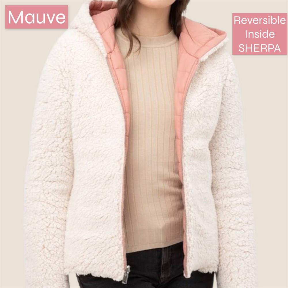 Cozy Sherpa Fleece-Lined Reversible Hooded Puffer Jacket