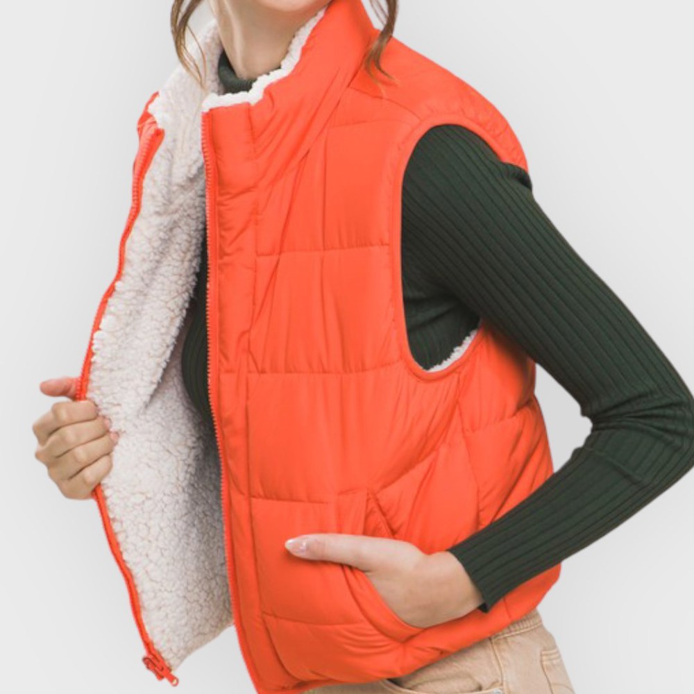 Reversible Puff Vest with Sherpa Lining