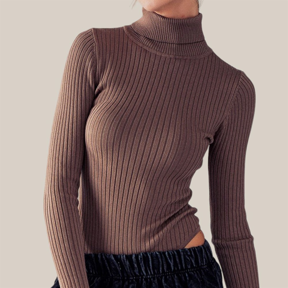 Rib Sweater Knit Turtle Neck Bodysuit / S-XL