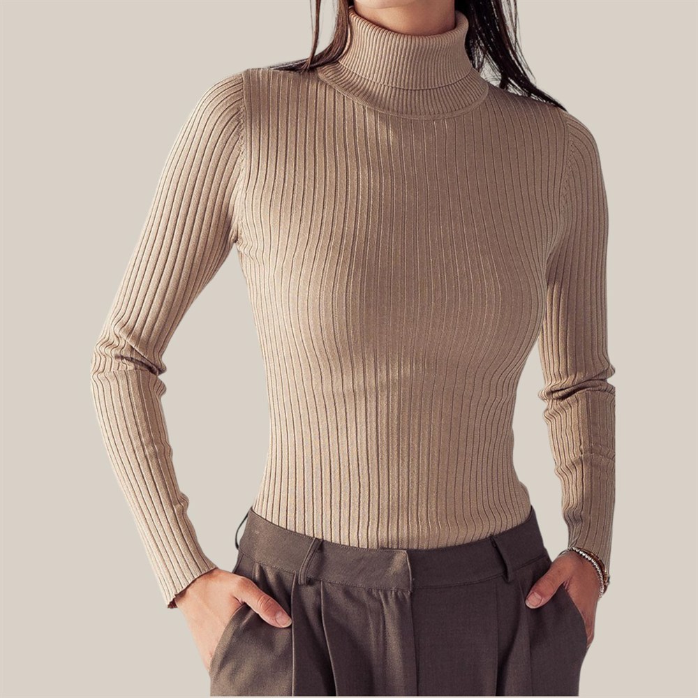 Rib Sweater Knit Turtle Neck Bodysuit / S-XL