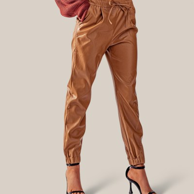 Faux Leather High Waist Jogger with Elastic Waist