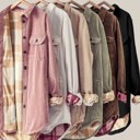  Relaxed Soft Corduroy Plaid Lined Shirt Jacket