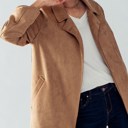  Faux Suede Easy to Wear Collared Jacket