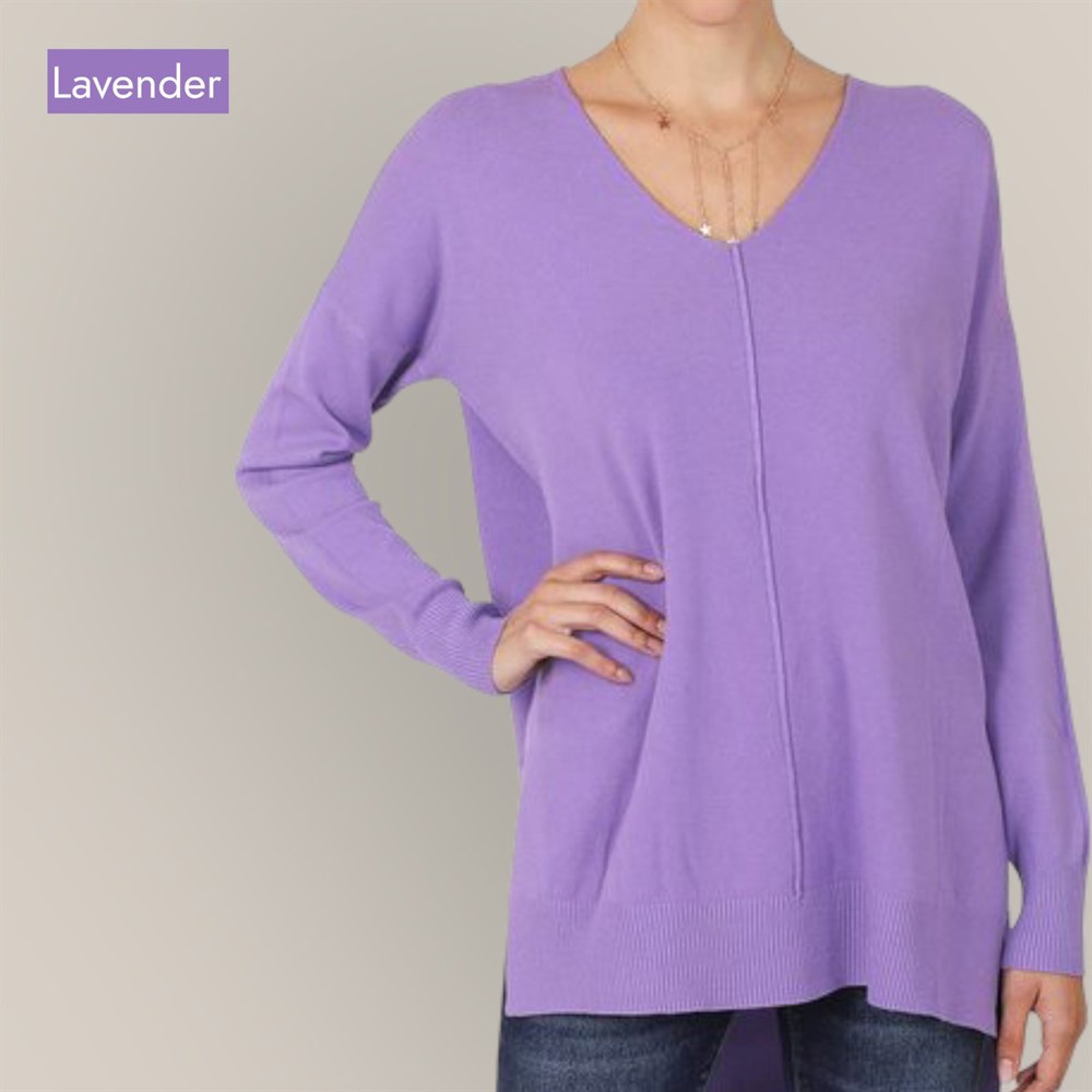 Relaxed Fit V Neck Hi-Lo Sweater