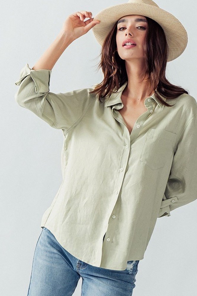 Basic Linen Relaxed Fit Button Down Shirt