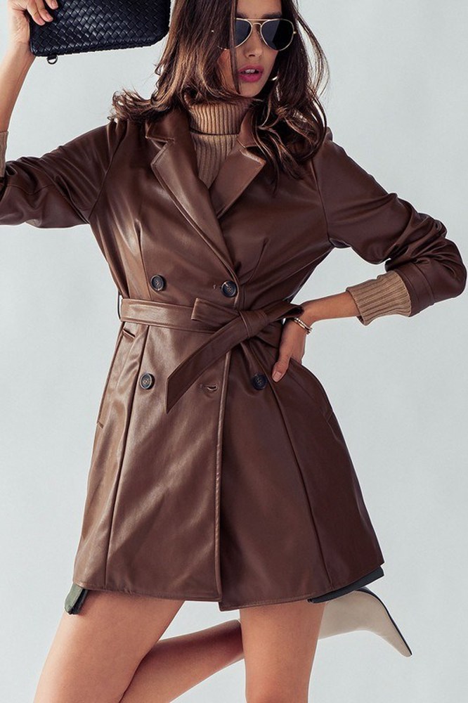 Longer Double Breasted Faux Leather Coat