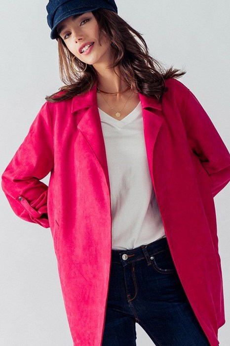 Faux Suede Easy to Wear Collared Jacket