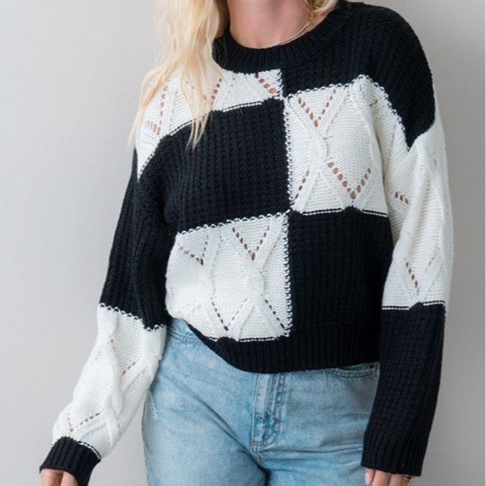 Cableknit Colorblock Knit Sweater