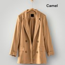 Camel Small Open Front Double Breast Button Detail Pocketed Blazer