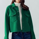 Green Small Button Up Semi Cropped Shacket With Snap Buttons