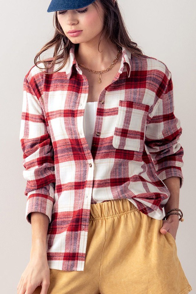 Cotton Plaid Print Button Down Shirt