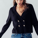 Black Small Double Breasted Crop Sweater Blazer