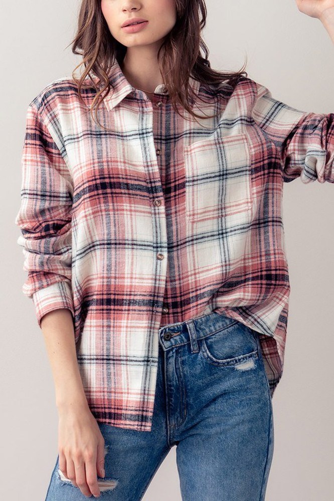 Cotton Plaid Print Button Down Shirt