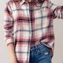  Cotton Plaid Print Button Down Shirt