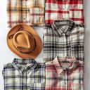  Cotton Plaid Print Button Down Shirt