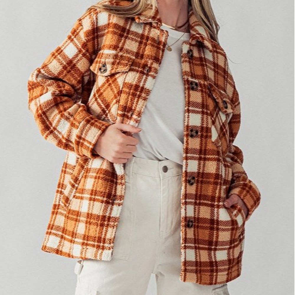 Fluffy Sherpa Plaid Jacket