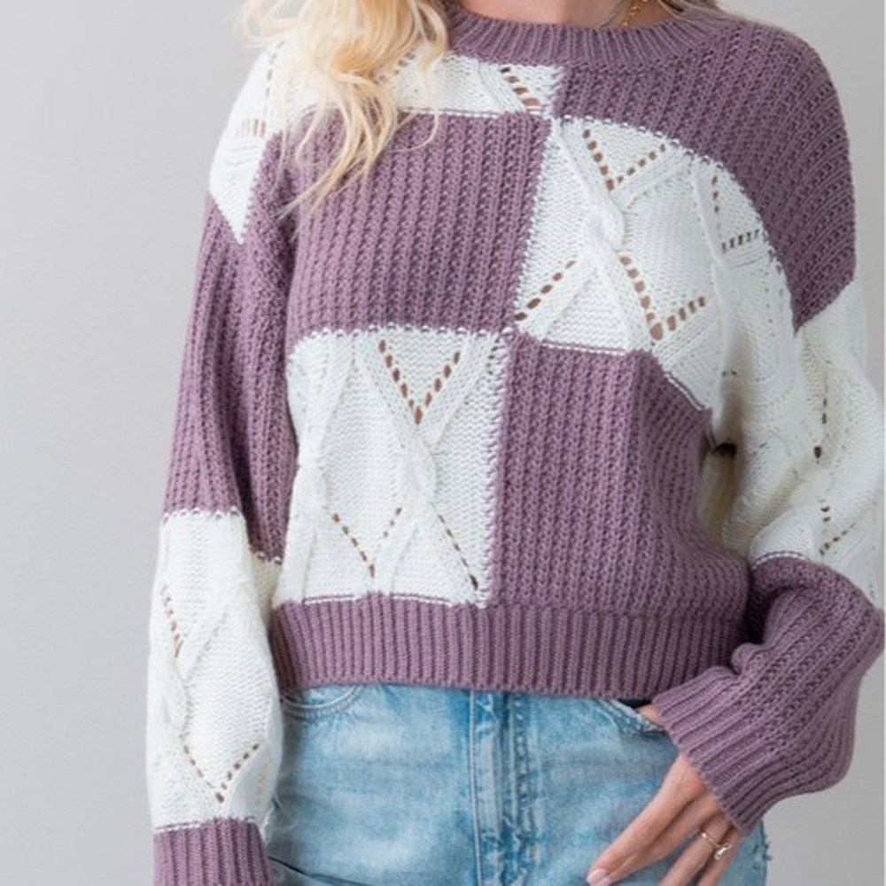 Cableknit Colorblock Knit Sweater