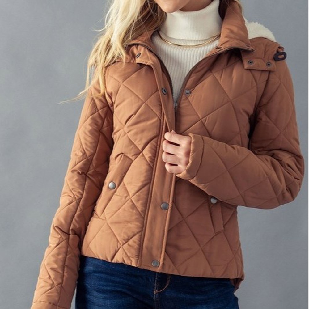 Diamond Quilted Fleece Detachable Hooded Jacket