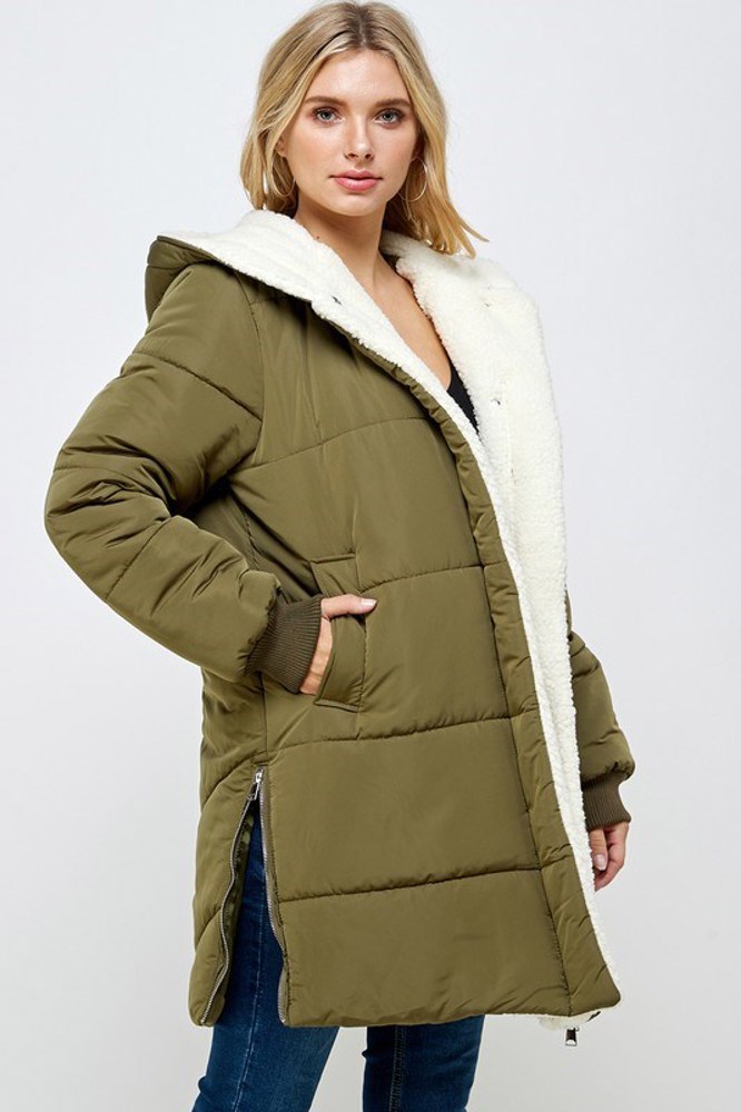 Sherpa Lined Long Puff Coat