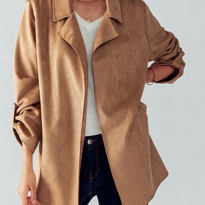 Faux Suede Easy to Wear Collared Jacket