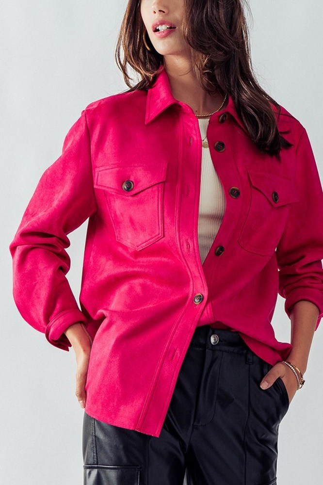 Ultra Soft Faux Suede Button Down Shirt Jacket