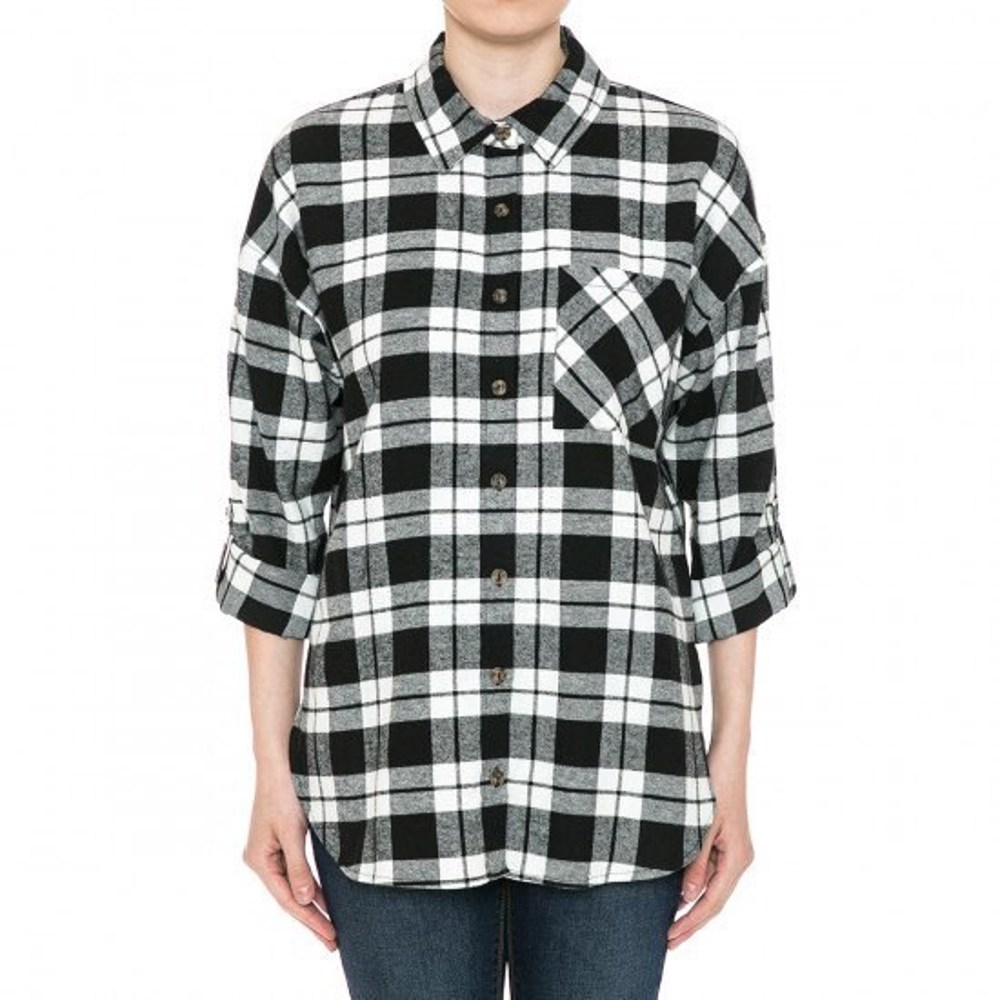 Cotton Button Down Flannel Plaid Top