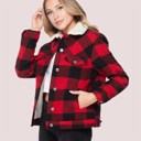 Red Medium Pocketed Buffalo Plaid Sherpa Fur Lined Jacket