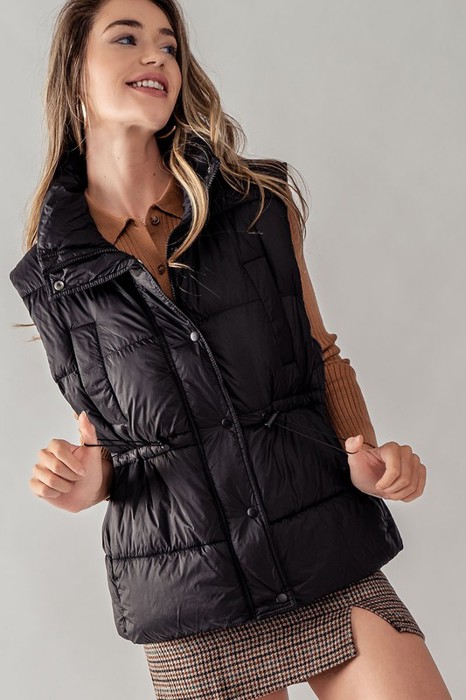 Padded Puff Vest with Waist Cinch