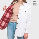 White Small Relaxed Soft Corduroy Plaid Lined Shirt Jacket