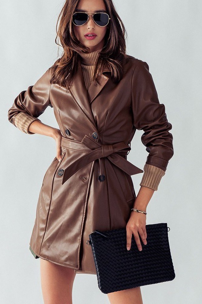 Longer Double Breasted Faux Leather Coat