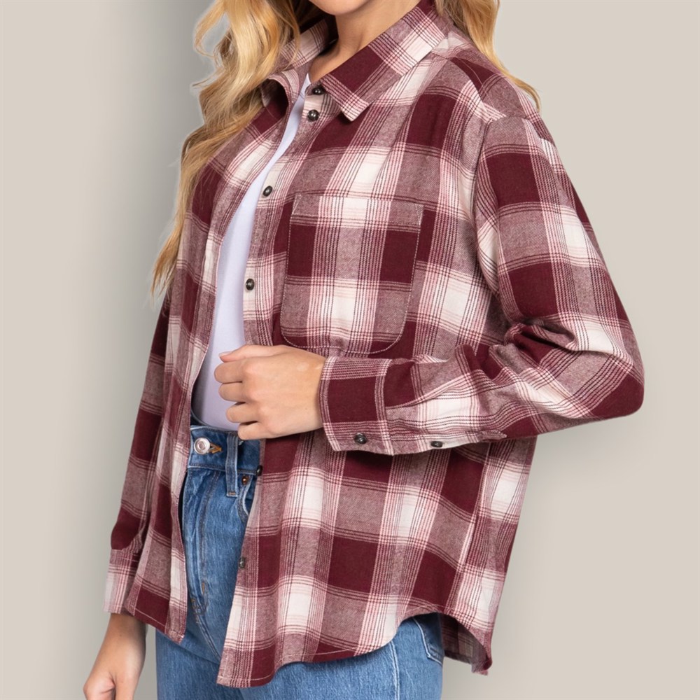 Front Pocket Oversized Flannel Top