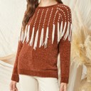 Brick Small Chenille Chevron Fringe Sweater