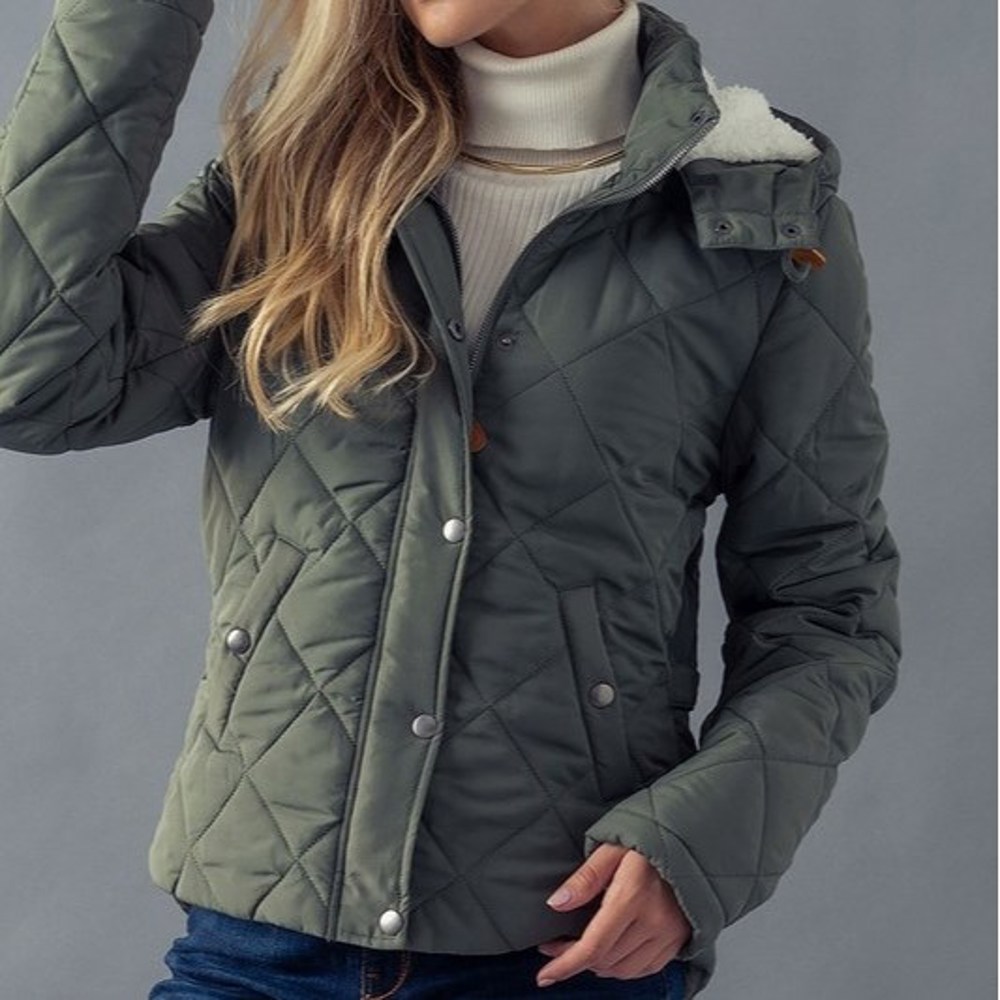 Diamond Quilted Fleece Detachable Hooded Jacket