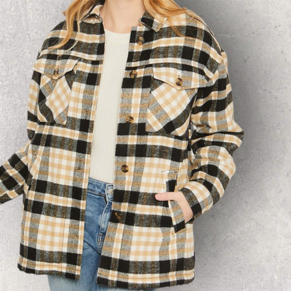 Cozy Up Plaid Shacket with Sherpa Lining