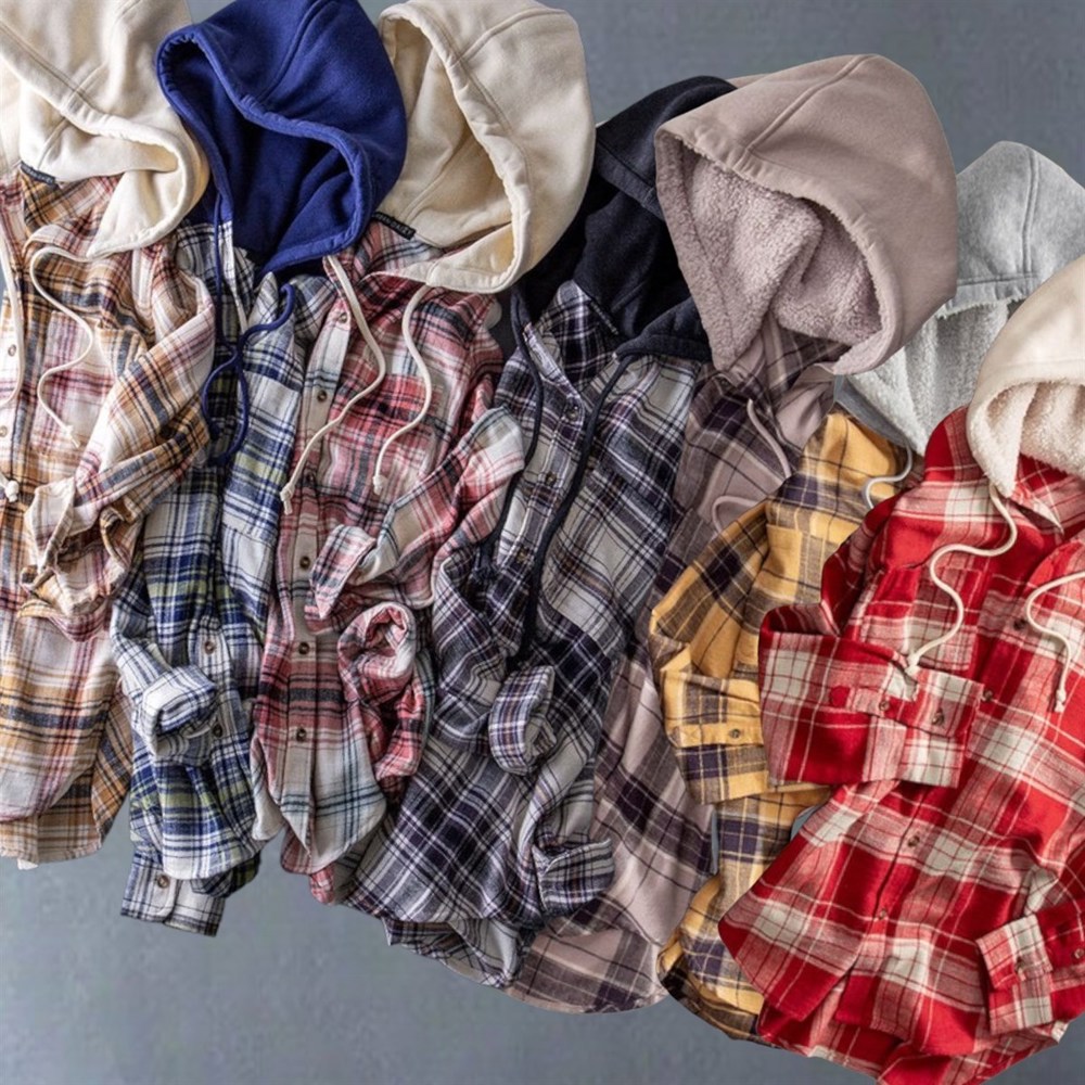 Pocketed Plaid Hooded Shirt