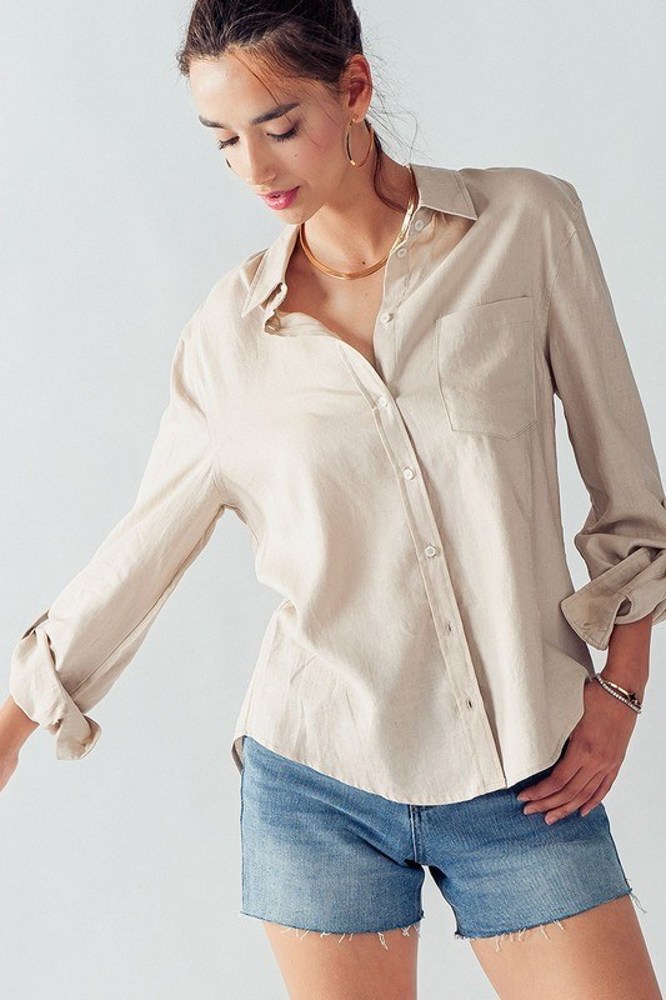 Basic Linen Relaxed Fit Button Down Shirt