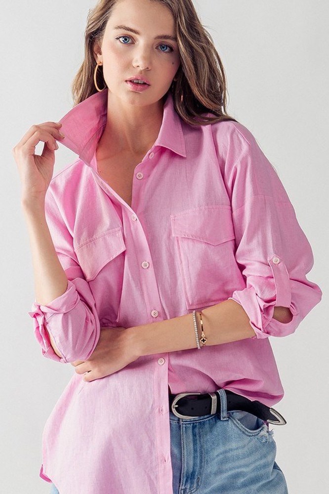 Oversized Linen Pocketed Shirt