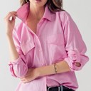 Pink Small Oversized Linen Pocketed Shirt