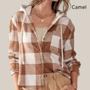 Camel Small Hooded Button Down Buffalo Plaid Flannel Shirt