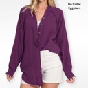 Eggplant Small Oversized Raw Edge Frayed Hem Button Down Gauze Shirt