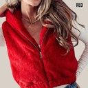 Red Medium Plush Hooded Zip-Up Vest with Pockets