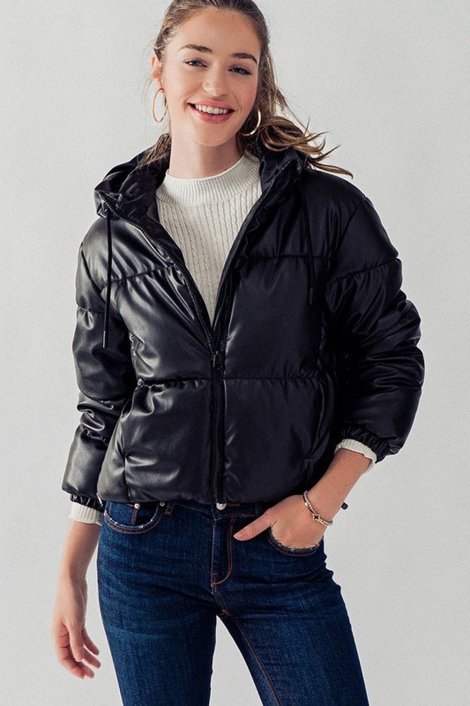 Chic Faux Leather Puff Jacket